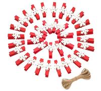 jijAcraft Christmas Mini Wooden Pegs: 50PCS Red Snowflakes Photos Pegs, 3.5cm Small Wooden Peg and String, Christmas Decorations for DIY Hanging Xmas Cards and Photo Paper Crafts