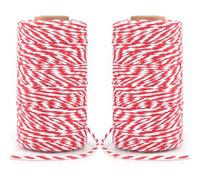 jijAcraft Christmas Red and White String: 200M Cotton Butchers Twine, 2MM Garden Thread Twine, 2x100M Durable Cotton String for DIY Crafts, Gift Wrapping, Packing, Christmas Decoration