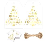 jijAcraft Christmas Tags with Gold Foil: 8.5x5.5cm 50pcs Gold Merry Christmas Tree Gift Tags, White Xmas Paper Labels for Gift Wrapping DIY Crafts Xmas Tree Decorations