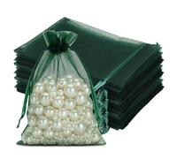 jijAcraft Dark Green Organza Gift Bags: 10x15cm Organza Drawstring Pouches, 50Pcs Garden Plant Protect Mesh Bags, Party Sweet Pouches for Wedding, Birthday, Christmas, Gift Wrapping