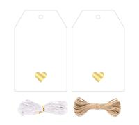 jijAcraft Gift Tags with Gold Heart: 8.5x5.5CM White Paper Tags 100PCS Wedding Labels with String Blank Favour Tag for Gift Wrapping DIY Crafts Wedding Birthday