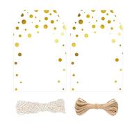 jijAcraft Gold Dots Gift Tags: 100PCS Polka Dot Tags for Wedding, 8.5x5.5CM White Labels with String, Blank Paper Labels for Gift Wrapping, Birthday, Party, Christmas