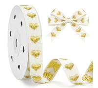jijAcraft Gold Heart Cotton Ribbon: 15mm Embroidered Hearts Ribbon for Gift Wrapping, 10yards Soft Heart Decorative Ribbons for Valentine’s Day, Wedding, Birthday, Floristry, DIY Crafts
