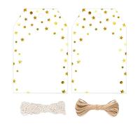 jijAcraft Gold Stars Gift Tags: 100PCS White Paper Tags with Gold Foil Stars, 8.5x5.5CM Blank Present Labels for Gift Wrapping, Birthday, Wedding, Party, Christmas