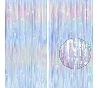 jijAcraft Iridescent Metallic Tinsel Curtains: 2pcs Glitter Tinsel Foil Fringe Curtains, 1 x 2m Rainbow Backdrop Curtain, Party Streamers Curtain Decoration for Birthday Wedding Ocean-Themed Party