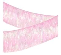 jijAcraft Iridescent Pink Fringe Garland: 2M Glitter Metallic Tinsel Foil Fringe Garland, 20cm Shiny Tinsel Party Decoration for Car Parade Floats Birthday Weddings Gender Reveal