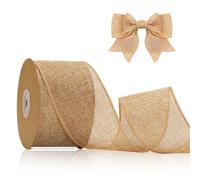 jijAcraft Jute Ribbon, 10m x 6cm, Wired Hessian Decorative Ribbon for Crafts, Wedding, Autumn Wreath, Vintage, Natural