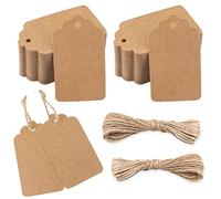 jijAcraft Kraft Paper Gift Tags, 100Pcs Brown 7x4CM Hang Tags with String for DIY Crafts