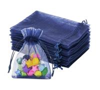 jijAcraft Navy Blue Organza Gift Bags: 7x9cm Small Organza Pouches, 50Pcs