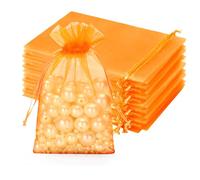 jijAcraft Orange Organza Gift Pouches: 10x15cm Drawstring Organza Gift Bags, 50Pcs Jewellery Favour Pouches, Party Sweet Bags for Halloween, Birthday, Autumn Wedding, Baby Shower