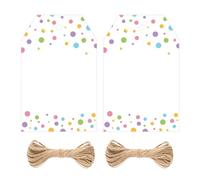jijAcraft Pastel Dots Gift Tags: 8.5x5.5CM Polka Dot Gift Tags for Kids, 100PCS White Labels with String, Blank Paper Labels for Birthday, Party, Present Wrapping