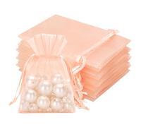 jijAcraft Peach Organza Gift Pouches: 7x9cm Small Drawstring Organza Bags, 50Pcs Wedding Jewellery Favour Pouches, Party Sweet Bags for Wedding, Baby Shower, Birthday, Gift Wrapping