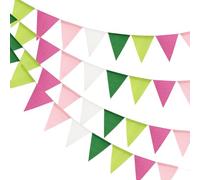 jijAcraft Pink Green White Burlap Bunting: 36PCS Pre-strung Hessian Bunting 12M Garden Outdoor Banner Burlap Triangle Flags Banner for Theme Party Birthday Baby Shower Nursery Garden Deco