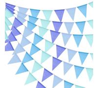 jijAcraft Pre-strung Blue Burlap Bunting: 60PCS Hessian Bunting 20M Garden Outdoor Banner Burlap Triangle Flags Jute Banner for Wedding, Birthday, Baby Shower, Wedding, Room, Garden Decorations