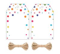 jijAcraft Rainbow Dots Gift Tags: 8.5x5.5CM Polka Dot Gift Tags for Kids, 100PCS White Labels with String, Blank Paper Labels for Birthday, Party, Present Wrapping
