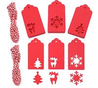 jijAcraft Red Christmas Tags with String: 150Pcs Christmas Labels, Blank Xmas Gift Tags, Hollow Xmas Trees, Rudolph and Snowflake Shapes Paper Labels for Gift Wrapping, DIY Crafts