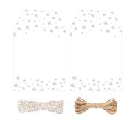 jijAcraft Silver Dots Gift Tags: 100PCS Polka Dot Tags for Wedding, 8.5x5.5CM White Labels with String, Blank Paper Labels for Gift Wrapping, Wedding, Birthday, Party