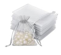 jijAcraft Silver Grey Organza Gift Bags: 7x9cm Small Organza Pouches, 50Pcs