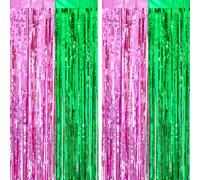 jijAcraft Tinsel Curtain Pink Green: Glitter Tinsel Curtains with 5 m Cord, Witch and Princess Theme Party Decorations, Fringe Glitter Curtain Background for Disco, Birthday, Party Decoration