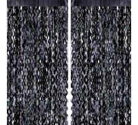 jijAcraft Wavy Black Foil Curtains: 2pcs Glitter Metallic Tinsel Foil Fringe Curtains, 1m×2m Party Streamers Curtain, Backdrop Decorations for Birthday Prom Halloween Party