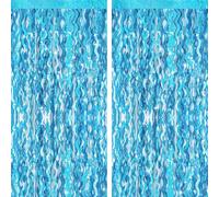 jijAcraft Wavy Blue Foil Curtains: 2pcs Glitter Metallic Tinsel Foil Fringe Curtains, 1m×2m Party Streamers Curtain, Backdrop Decorations for Ocean Mermaid Frozen Birthday Party