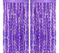 jijAcraft Wavy Purple Foil Curtains: 2pcs Glitter Metallic Tinsel Foil Fringe Curtains, 1m×2m Party Streamers Curtain, Backdrop Decorations for Mermaid Birthday Dance Party