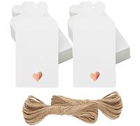 jijAcraft White Gift Tags with Heart: 5x10CM Tags with Rose Gold Heart 100PCS Wedding Labels with String Blank Favour Tag for Gift Wrapping DIY Crafts Wedding Birthday
