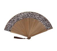 JIJIBA Folding Fan with Tassel Leopard Print Floral Design Chinese Style Women Archaistic Dancing Prop Fan for School