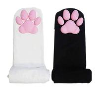 JIJK 2 Pairs Thigh High Socks, Cute Cat's Claw Stockings,3D Kitten Paw Pad Socks,Breathable Over The Knee Socks for Girls Women Lolita Cat Cosplay (black&white)