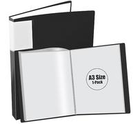 JIKIOU A3 Art Folder with Clear Plastic Sleeves, 40 Pockets, Black | 800 Micron PP Cover, 42.5x31cm pocket size A3 Display Folder, Removable Blank Label, hold up to 80 pages for Painting Artwork