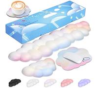 JIKIOU Cloud Wrist Rest Keyboard Palm Rest Set with Non-Slip PU Base, Upgrade Leather Memory Foam Wrist Support Keyboard Arm Rest for Computer Laptop Mac Gaming, Rainbow