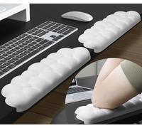 JIKIOU L-Shaped Desk Elbow Pad for Desk,Memory Foam Elbow Support Pad 2Pack | Massage Design, Cute Cloud Shape, Waterproof Leather Surface, Non-slip Rubber Base, Ergonomic Cushion for Pain Relief, White