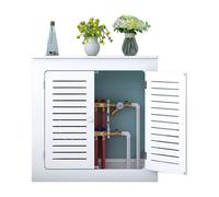 JIKJIAO Radiator Cover with Storage Table White Wooden Heating Cabinet with Double Doors 3Sided Protection for Old Radiators (20x19x8in/50x50x20cm)