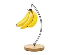 Jikoiuty Banana Holder Stand, Modern Banana Tree with Metal Hook and Wooden Bamboo Base Kitchen Outdoor Party