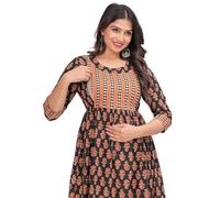 Jikonet Women's Cotton Maternity Anarkali Kurti for Feeding with Zippers Pocket, Zed Black, XL