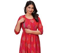Jikonet Women's Cotton Printed Maternity Lining Kurti with Hidden Zipper Baby Shower Gown Maternity Dresses, red, XL