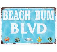 JIKSJVNA Beach Bum Blvd Metal Sign Vintage Rustic Lake Beach House Cottage Cabin Cave Wall Decor Beach Sign 12x8 Inch