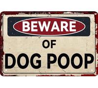 JIKSJVNA Beware of Dog Poop Retro Metal Tin Sign Warning Dog Dangerous Sign Vintage Art Decor Plaque Home Garden Garage Farm Backyard Patio Coffee Pub Bar Outdoor Rustic Poster 8x12 Inches