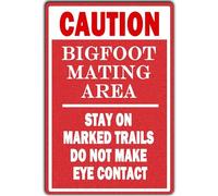 JIKSJVNA Bigfoot Mating Area Sign Funny Metal Tin Warning Sign Home Bar Pub Cafe Farm Room 12 x 8 Inches