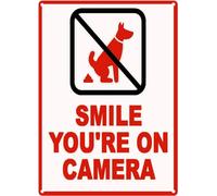 JIKSJVNA Metal Tin Sign Smile You're on Camera Funny No Poop Pee Dog Yard Sign Dog Poop Pick Up Sign Authority Clean Up After Your Dog Signs 12×8Inch