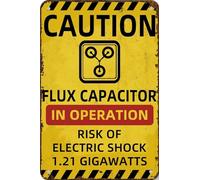 JIKSJVNA Vintage Back to The Future Flux Capacitor 1.21 Gigawatt Retro Caution Warning Tin Metal Sign Wall Art Plaque for Home Farm Garden Office 8X12 inch