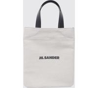 JIL SANDER Logo Print Jute and Cotton Tote Bag with Leather Handles