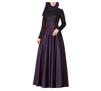Jilbab Abaya Kaftan Women's Festive Maxi Dress Lace Arabic Women Islamic Muslim Stitching Women's Dress A Line Dress, purple, S