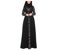 Jilbab Kaftan Abaya Maxi Muslim Dress - Arab Lace, Cotton, Flare, Women's (Black, XXL)