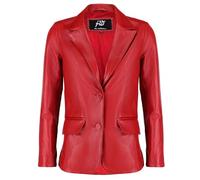 Jild Classic 2-Button Lambskin Leather Blazer Women - Casual Coat Long Sleeves Suit Style Leather Jacket Women, Red, XXL
