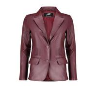 Jild Classic 2-Button Lambskin Leather Blazer Women - Casual Coat Long Sleeves Suit Style Leather Jacket Women, Burgandy, 3XL