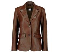 Jild Classic 2-Button Lambskin Leather Blazer Women - Casual Coat Long Sleeves Suit Style Leather Jacket Women, Brown, XL