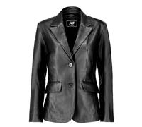 Jild Classic 2-Button Lambskin Leather Blazer Women - Casual Coat Long Sleeves Suit Style Leather Jacket Women, Black, XL