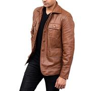 Jild Lambskin Leather Jacket Men Casual Coat - Notched Collar Classic Bond’s Style Ultimate Leather Blazer for Men, Cognac 5b, XL