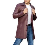Jild Leather Trench Coat Men - 3/4 Length Casual Car Coat Style Lambskin Long Leather Jacket Men, Trench Burgundy, XX-L